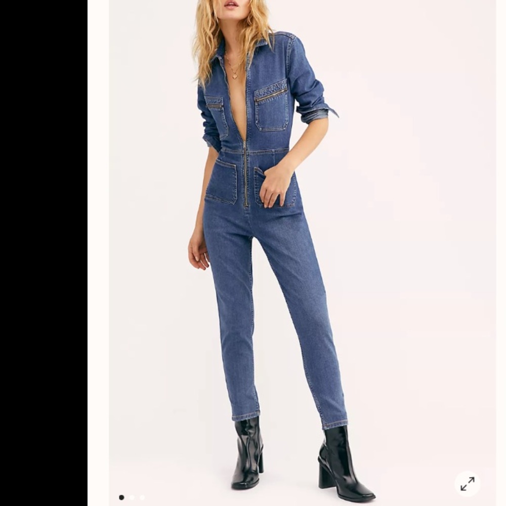 New Free People Lennox denim jumpsuit L